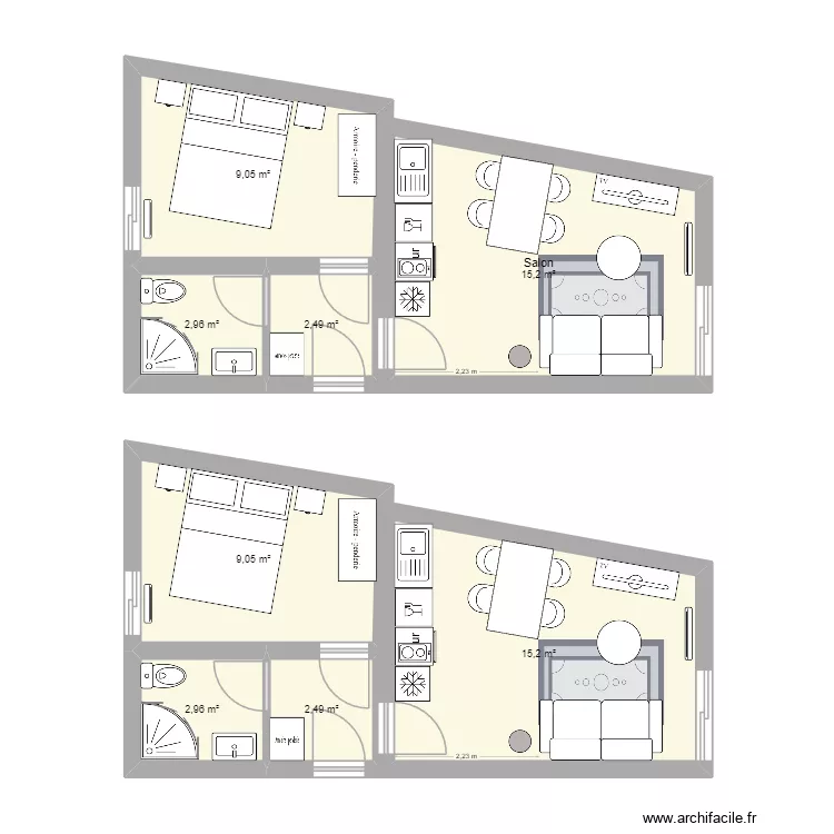 T1 Bis. Plan de 8 pièces et 59 m²