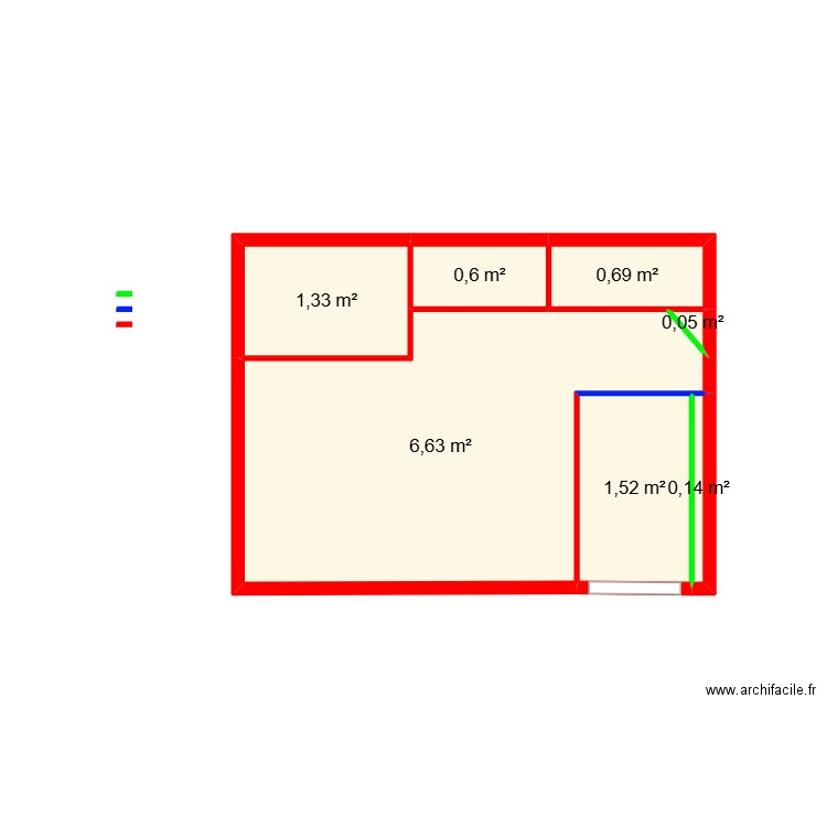 plan salon toilette nouveaux avec couleur. Plan de 7 pièces et 11 m2