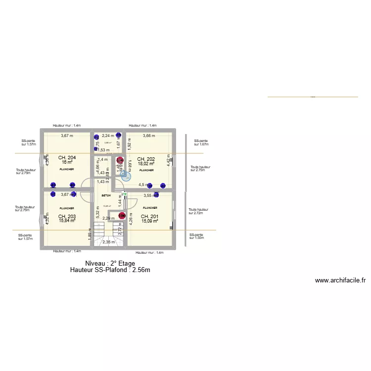 IMM CLUSES : 2&deg; ETAGE + CH. 201-202-203-204. Plan de 6  et 82 m²