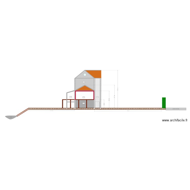 plan de coupe latéral. Plan de 16 pièces et 71 m2