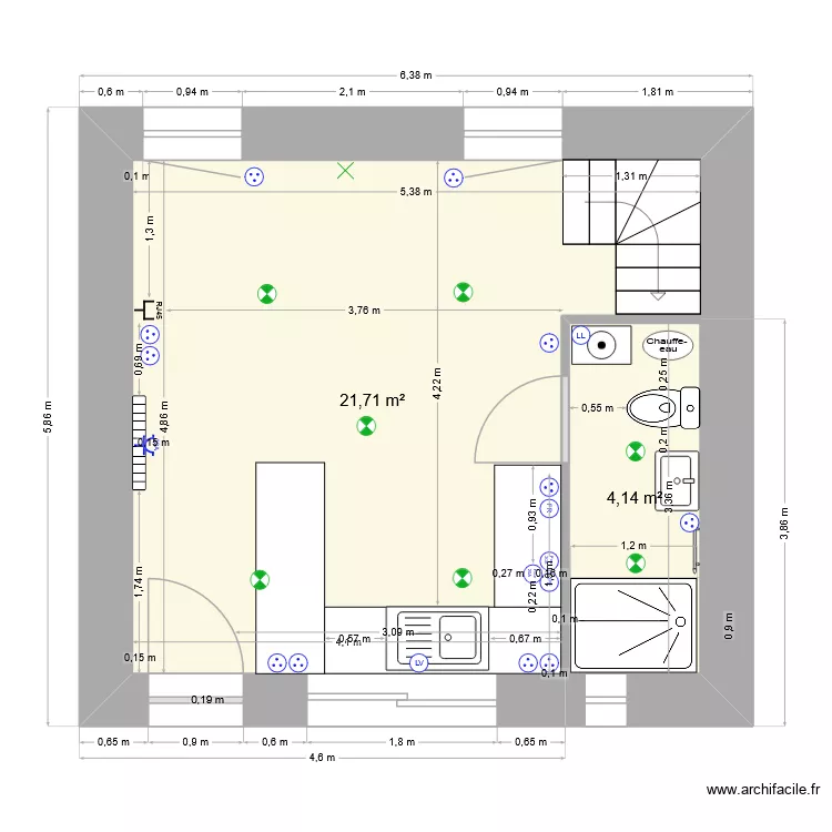 appartement niveau 1. Plan de 2 Pièces et 26 m²