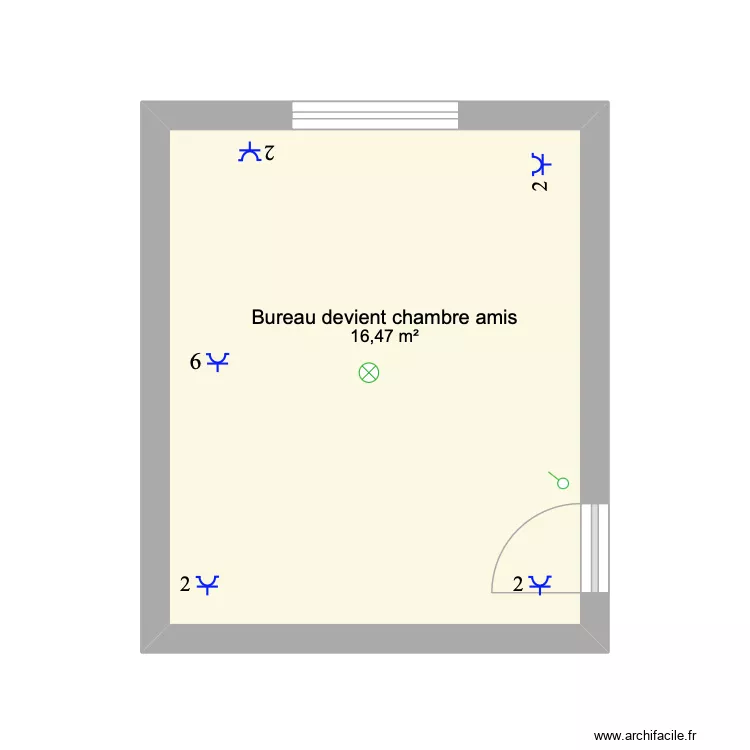 Chambre d'amis. Plan de 1 Pièce et 16 m²