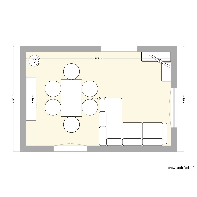 Séjour. Plan de 1 pièce et 26 m2
