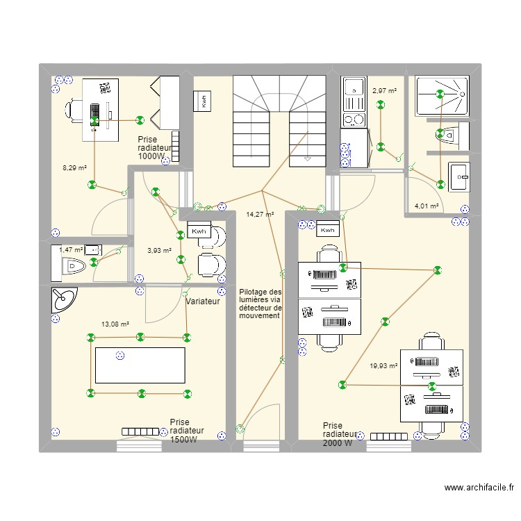 Saint Joseph RDC Electrique. Plan de 8 pièces et 68 m2