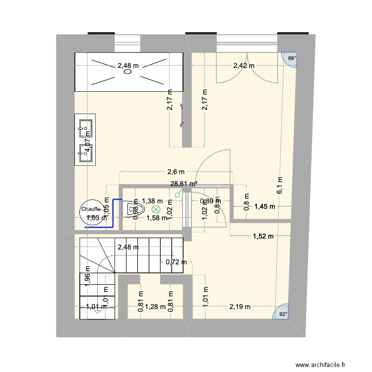 RDC bethmale 1. Plan de 1 pièce et 29 m2