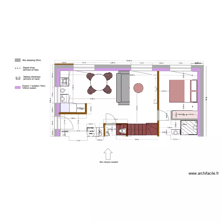 EAU US&Eacute;E APPART 1. Plan de 1  et 1 m²