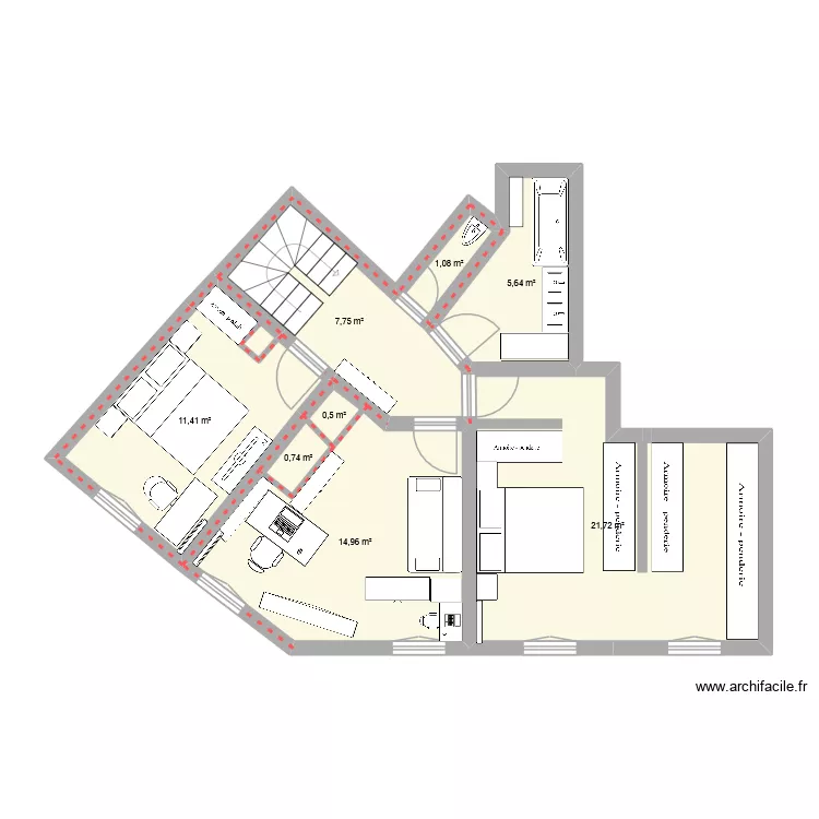 1er &eacute;tage ter. Plan de 8  et 64 m²
