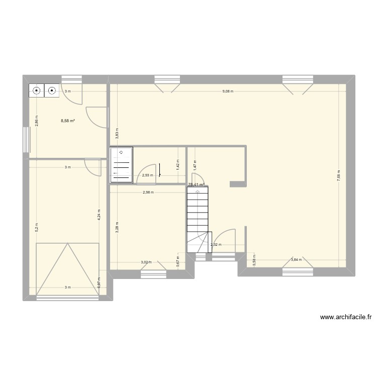 Version 1. Plan de 2 pièces et 87 m2