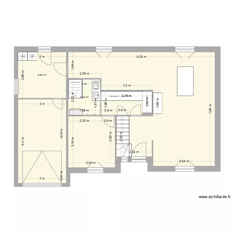 Original SDE+. Plan de 3 pièces et 86 m²