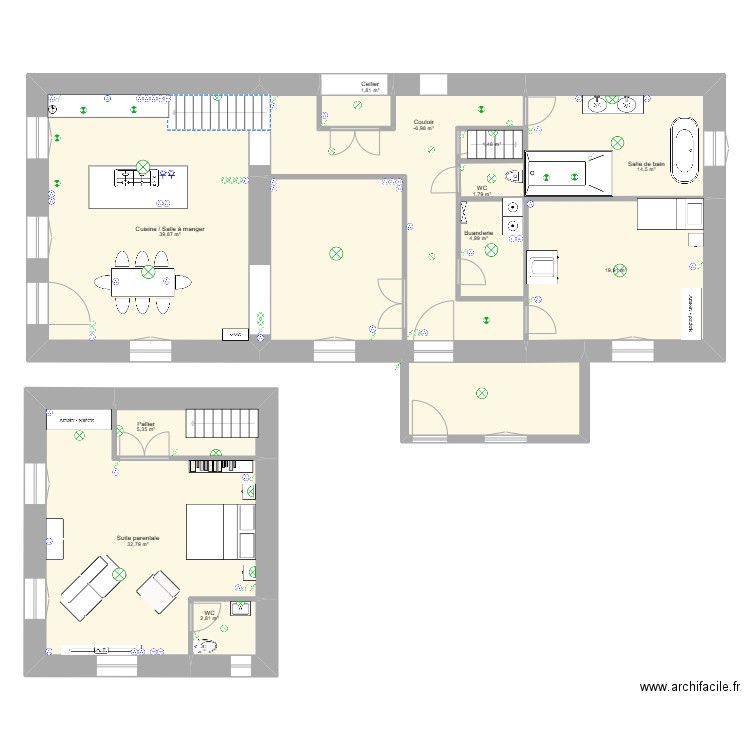 MAISON ELECTRICITE 2. Plan de 13 pièces et 169 m2