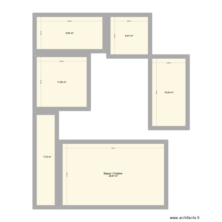 square des bateliers. Plan de 6 pièces et 75 m2