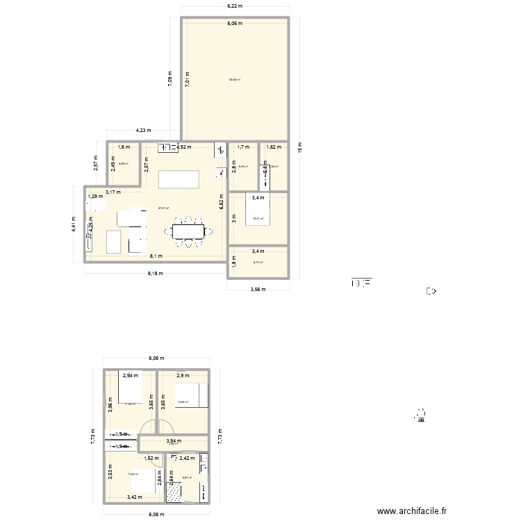 polm bis. Plan de 8 pièces et 107 m2