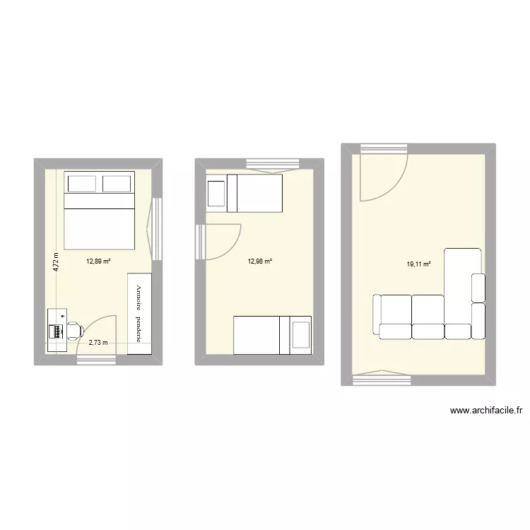 Champagne. Plan de 3  et 45 m²