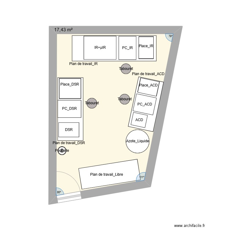 111b. Plan de 1 pièce et 17 m2