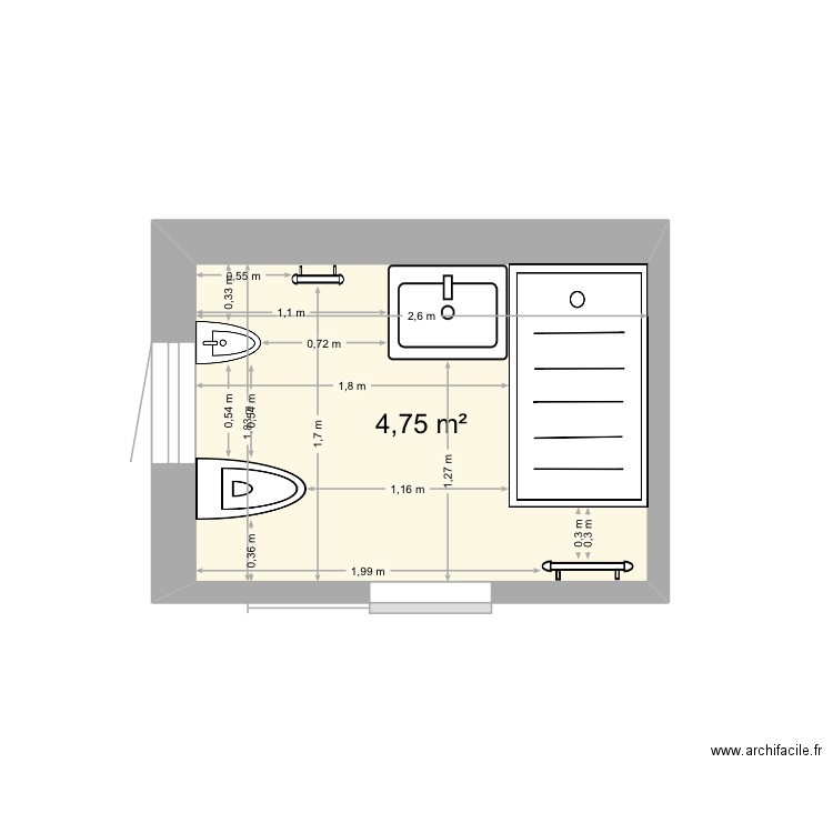 Arrière-cuisine. Plan de 1 pièce et 5 m2