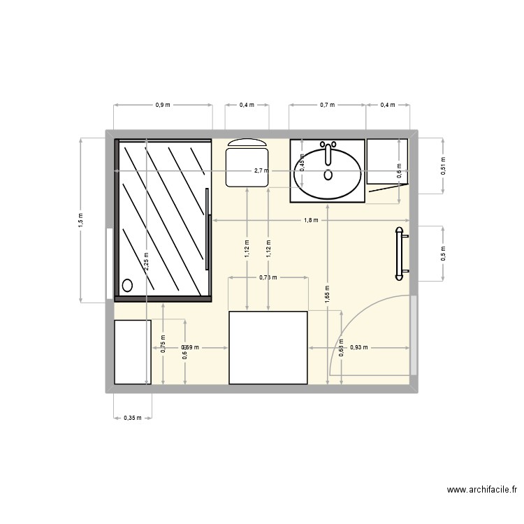 sdb3. Plan de 1 pièce et 6 m2