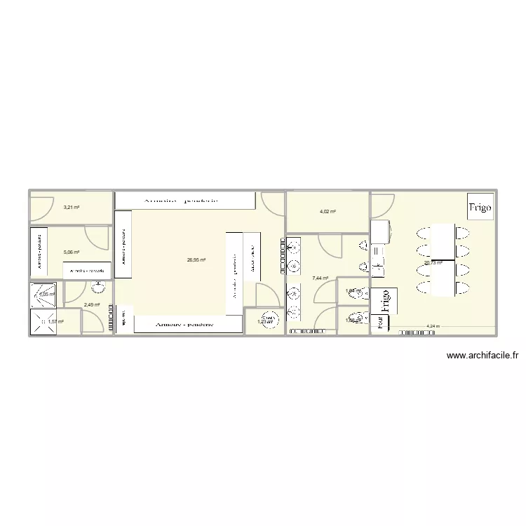 Vestiaire modifi&eacute;. Plan de 12  et 76 m²