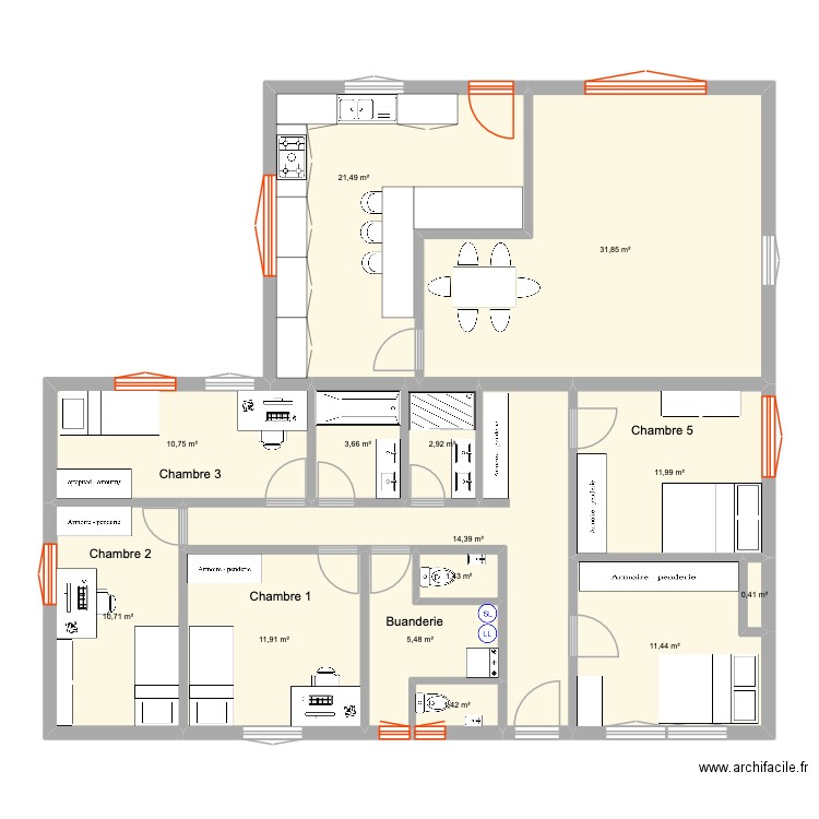 Maransart. Plan de 14 pièces et 140 m2