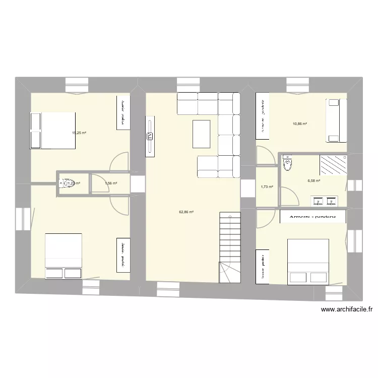 etage. Plan de 7  et 100 m²