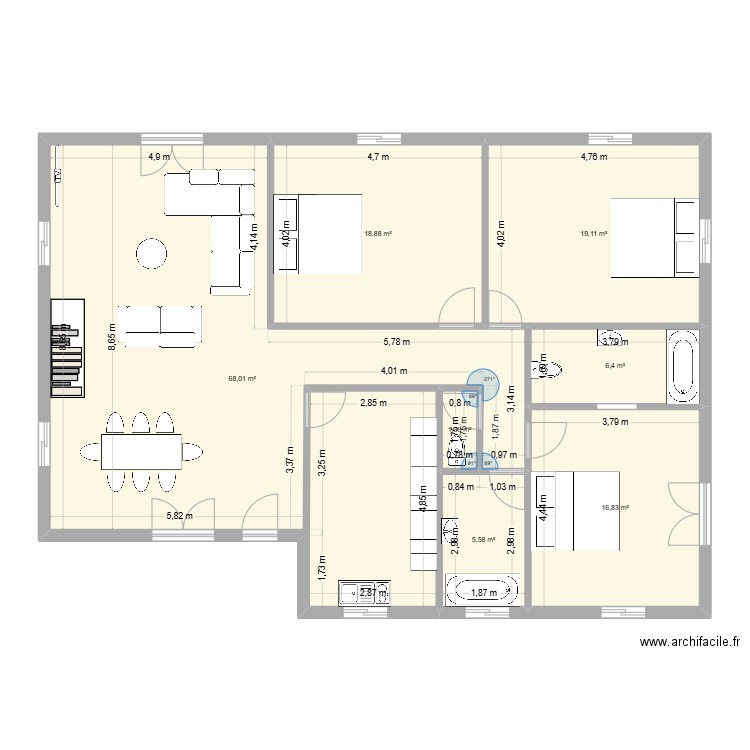 BZV2. Plan de 7 pièces et 136 m2