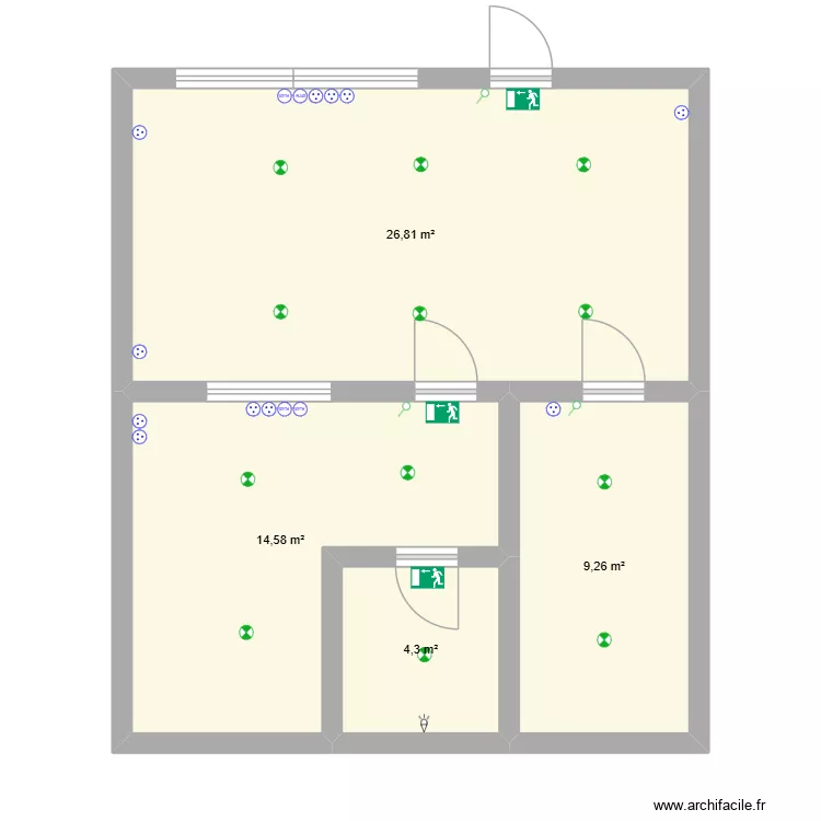 Home Box RDC Bureaux. Plan de 4 Pièces et 55 m²