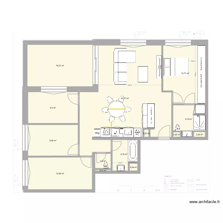 Plan de Base L+G meubl&eacute;1. Plan de 14  et 117 m²