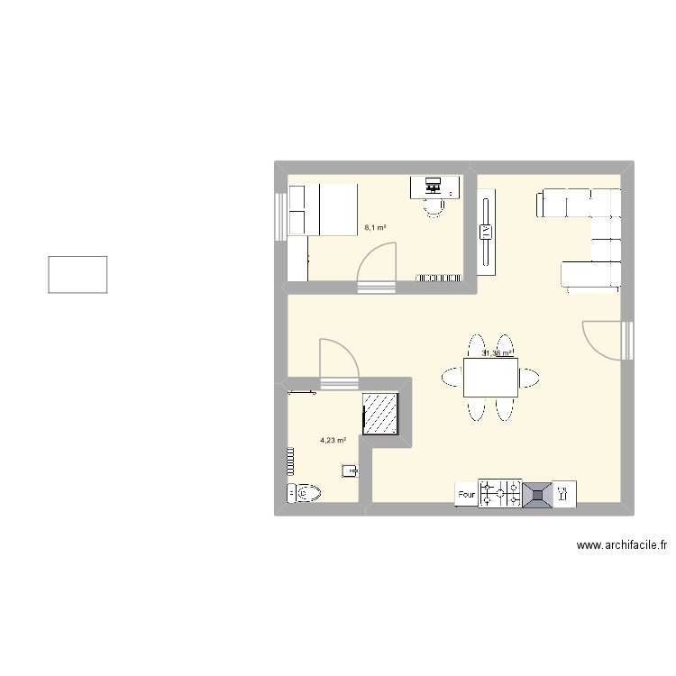 HYGFYGV. Plan de 3 pièces et 44 m2