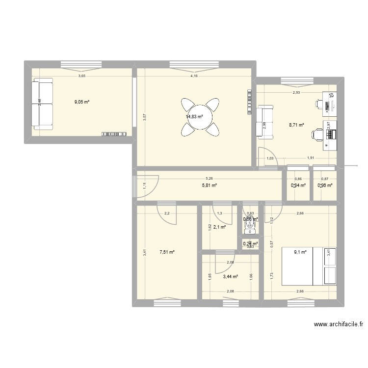 Appartement le havre. Plan de 12 pièces et 63 m2
