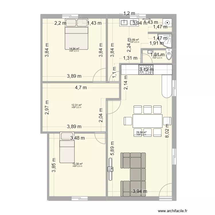 maison adel. Plan de 6 Pièces et 82 m² maison adel. Plan de 6 Pièces et 82 m²
