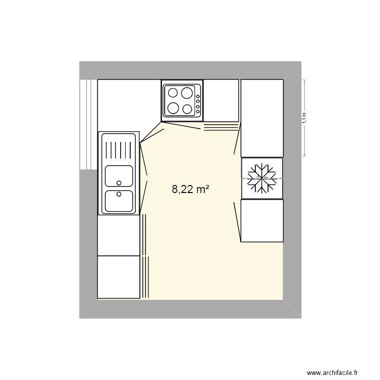 Roura version actuelle. Plan de 1 pièce et 8 m2