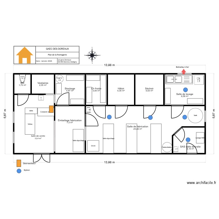 GAEC DES DOREAUX. Plan de 11 pièces et 77 m2