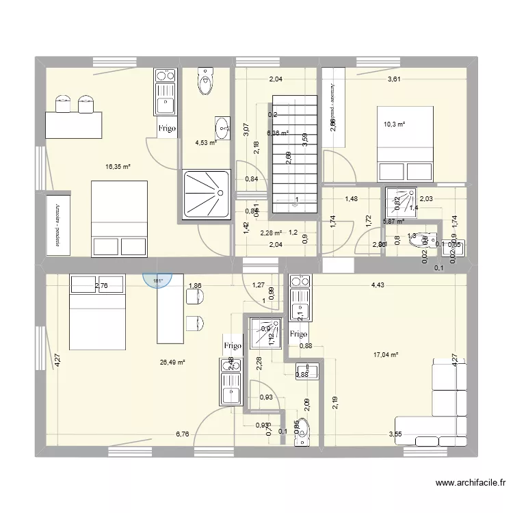 RDC pont de roide. Plan de 8  et 89 m²