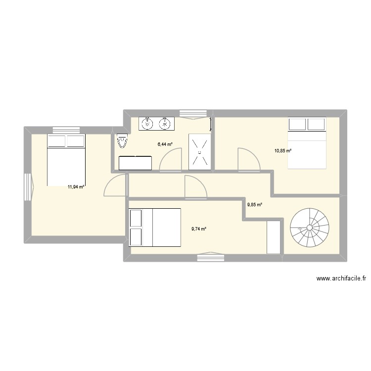 R+1 - Projet 2. Plan de 5 pièces et 49 m2