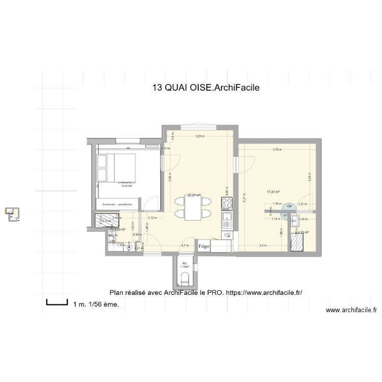 SDB. Plan de 1 pièce et 3 m2