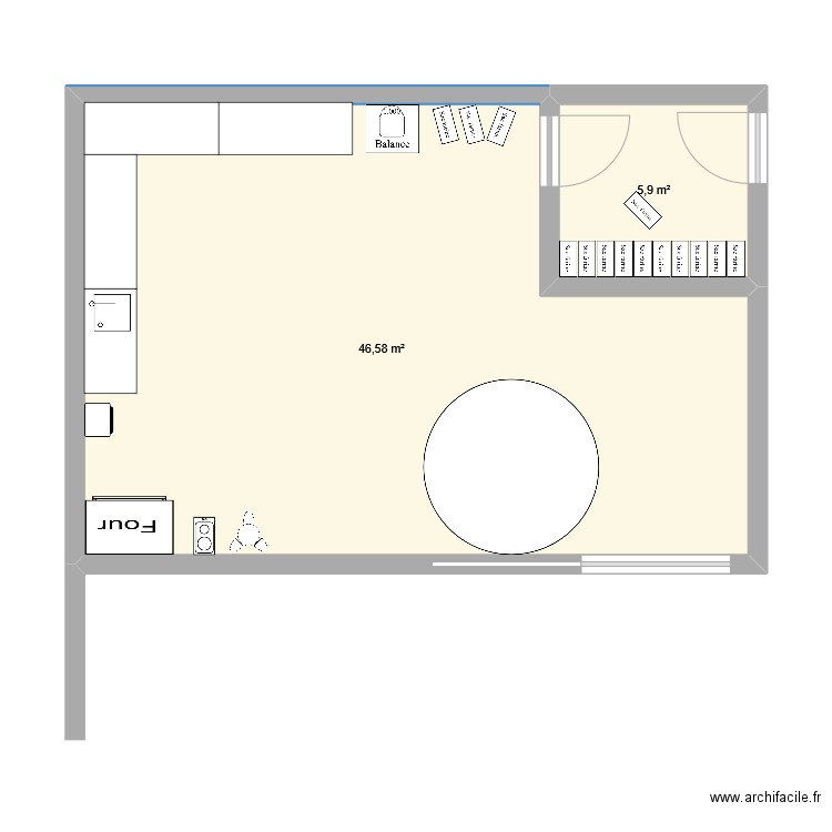 Fournil. Plan de 2 pièces et 52 m2