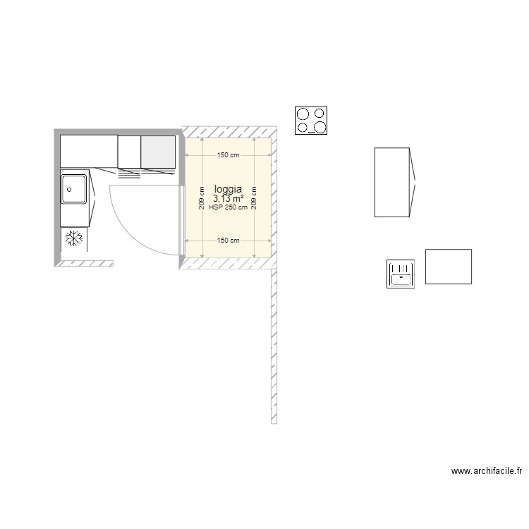 CUISINEteyssier. Plan de 1 pièce et 3 m2