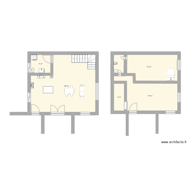 Ajout chez Rodolphe. Plan de 5 pièces et 70 m2