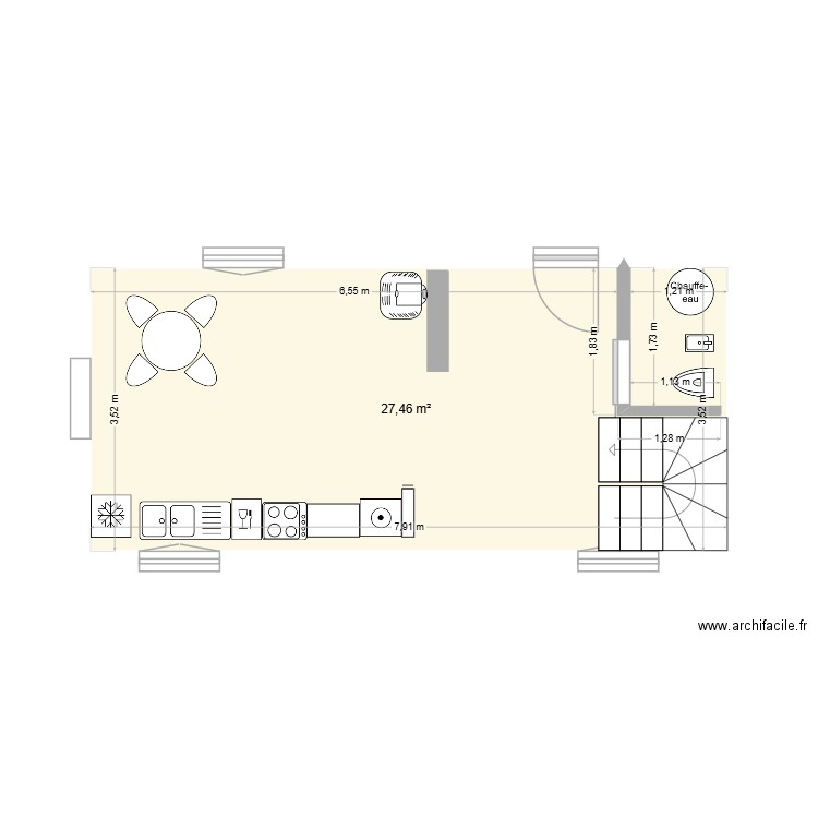 rdc. Plan de 1 pièce et 27 m2