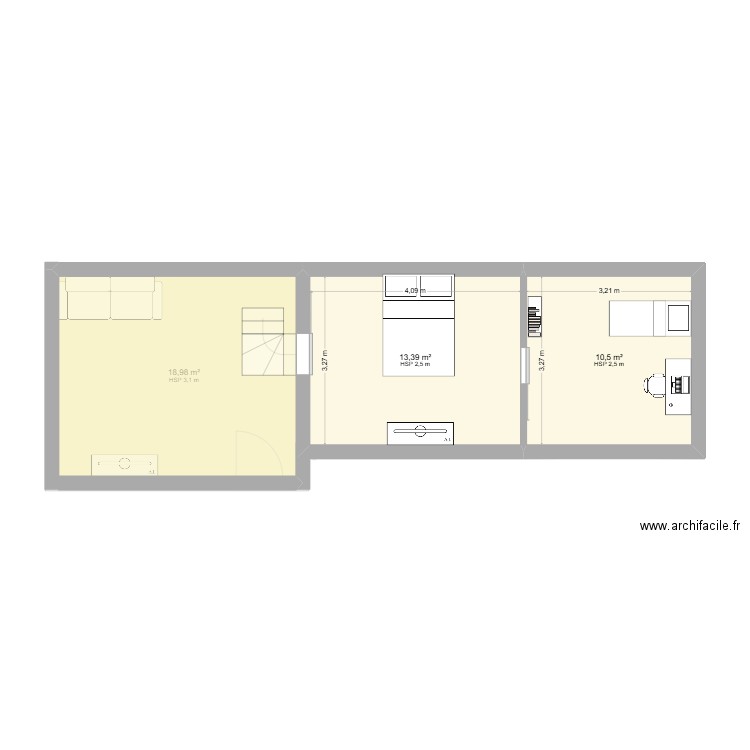 toiture1. Plan de 6 pièces et 66 m2