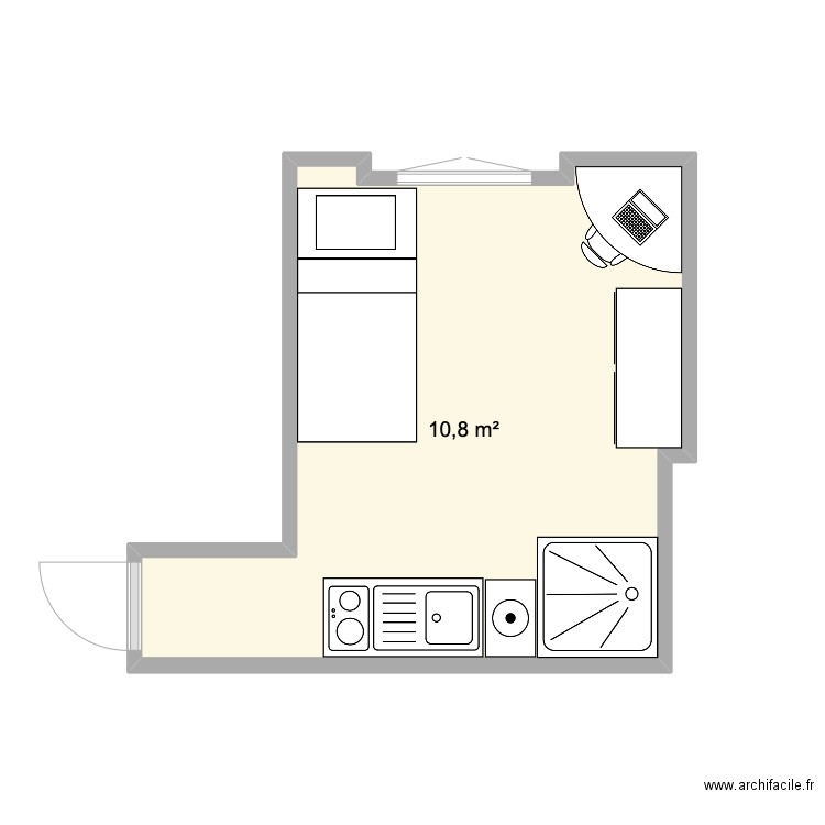 Chambres Asnières. Plan de 1 pièce et 11 m2