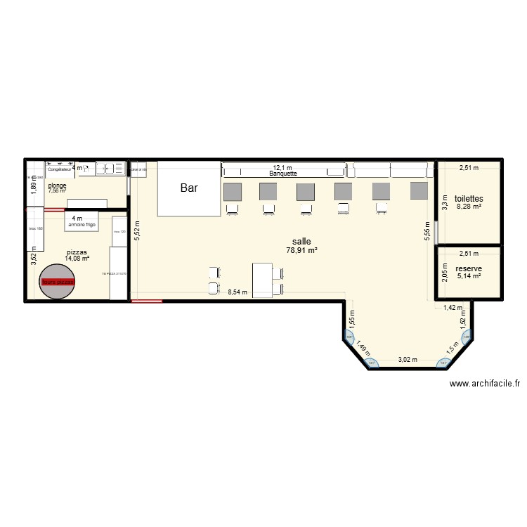 la felicita. Plan de 5 pièces et 114 m2