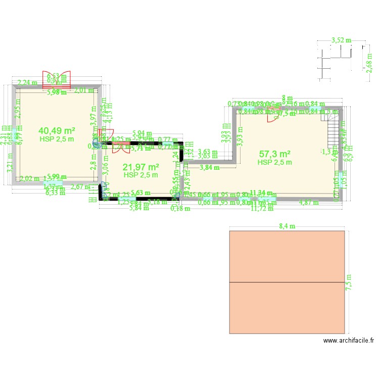 VOLX2. Plan de 3 pièces et 120 m2