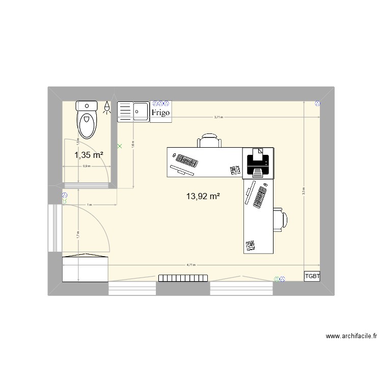 Bureau 1.1 - RBS ELEC & HABITAT. Plan de 2 pièces et 15 m2