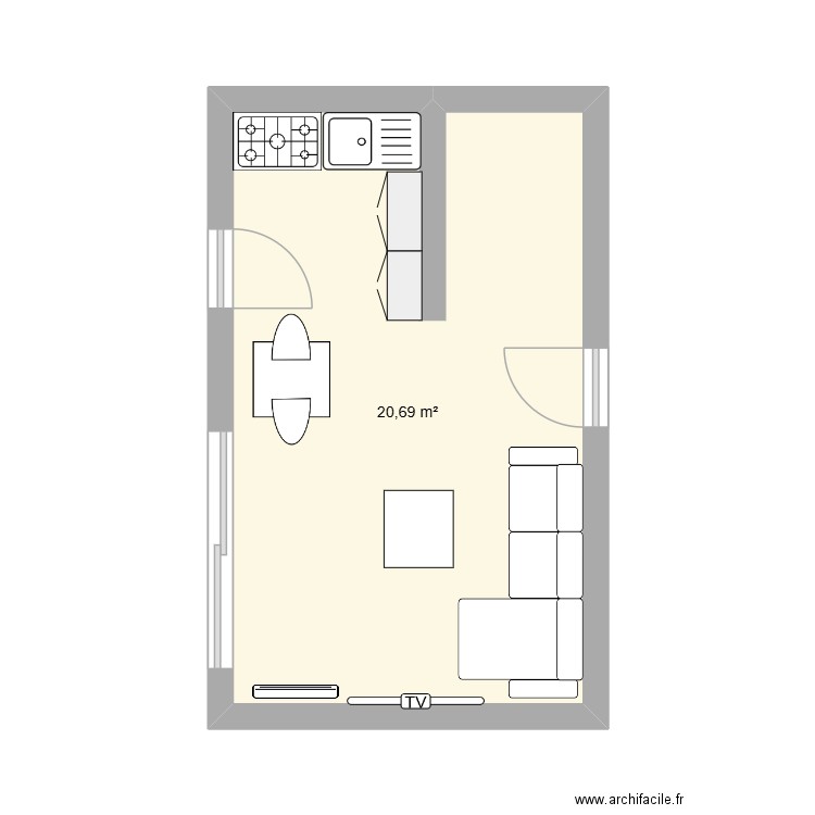 salon. Plan de 1 pièce et 21 m2