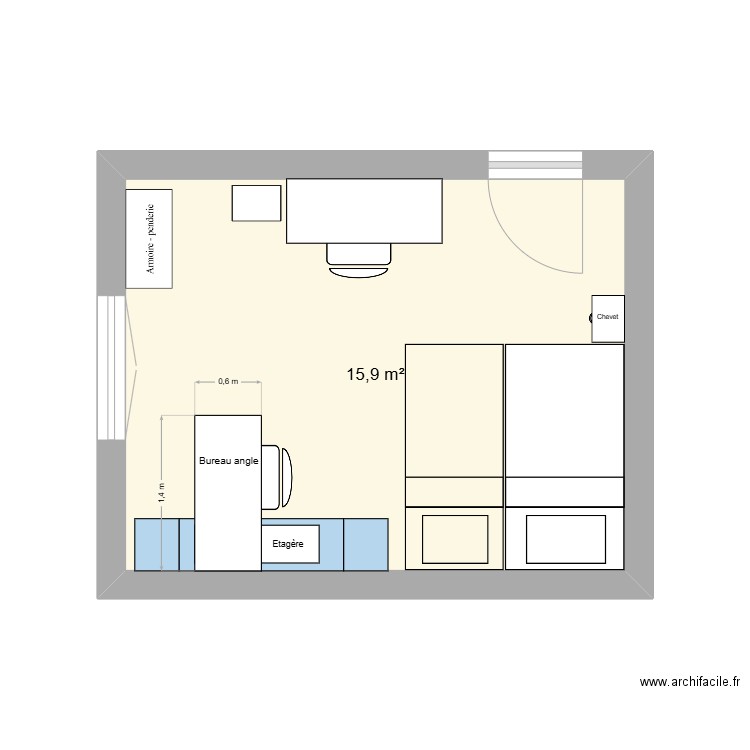Bureau amenagement bureau Gilda angle droit. Plan de 1 pièce et 16 m2
