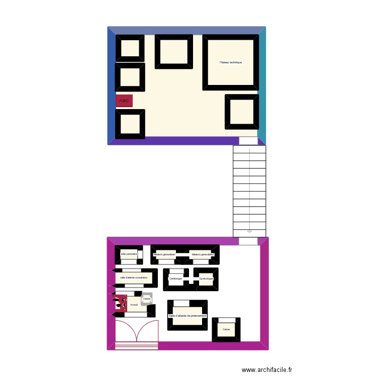 projet centre diagnostic. Plan de 16 pièces et 36 m2