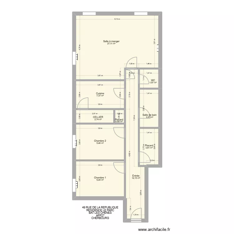 BAT LES CHENES APP27. Plan de 10  et 79 m²