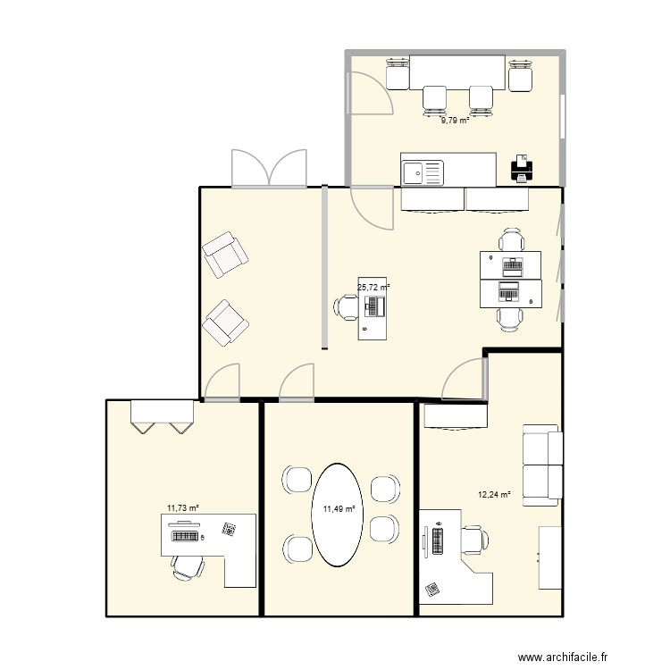 actuel2. Plan de 5 pièces et 71 m2