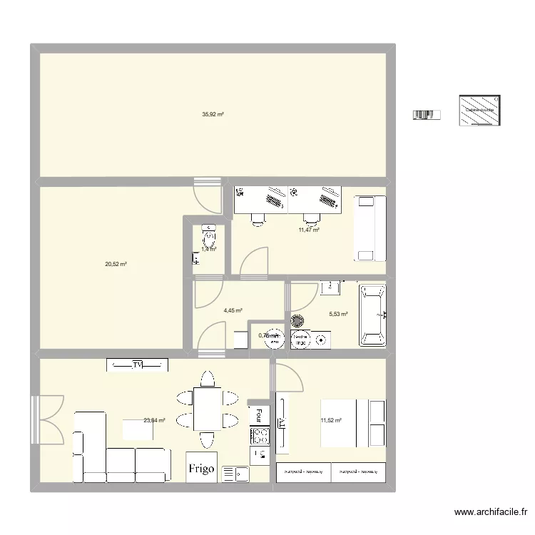test 2. Plan de 9  et 115 m²