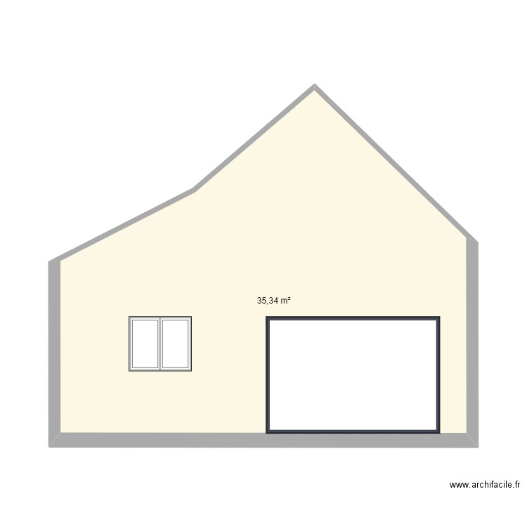 facade. Plan de 1 pièce et 35 m2